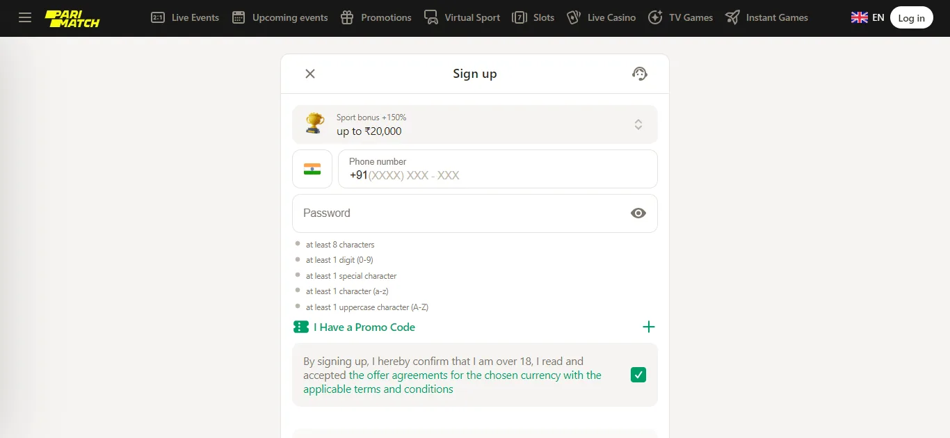 Parimatch screenshot