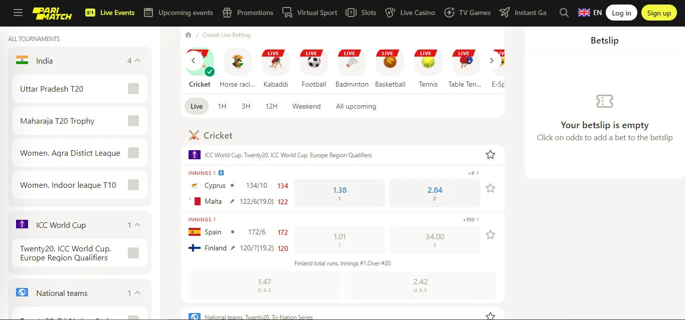 Parimatch screenshot